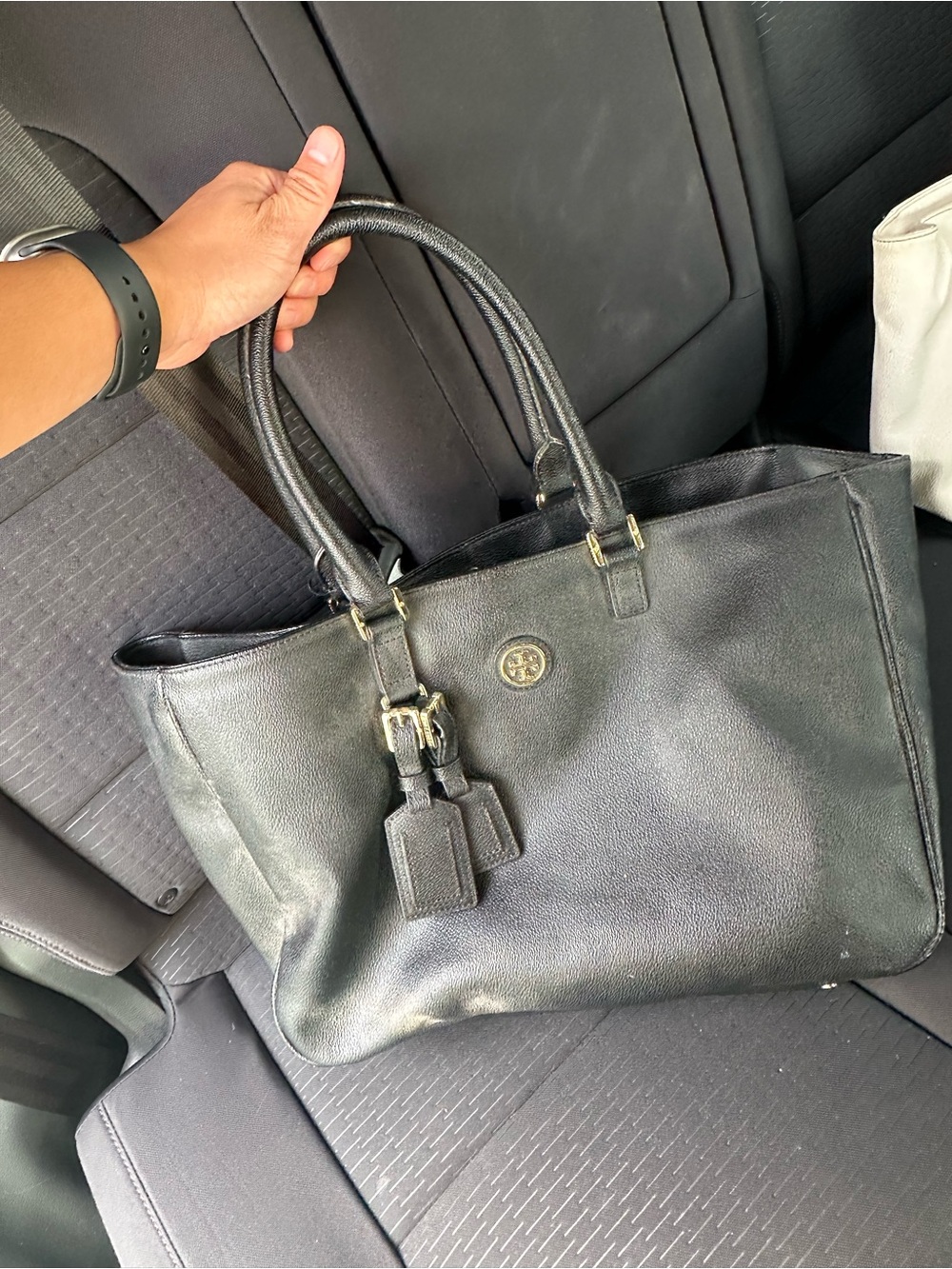 Tory Burch Black Leather Double-Handle Tote